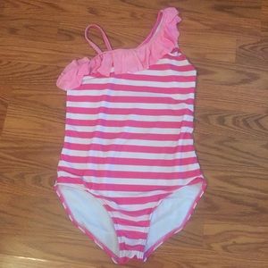 Girls Large 10 / 12 Striped One Piece Swimsuit